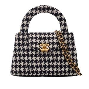 Chanel Small Kelly Shopper Black White Houndstooth Tweed Bag